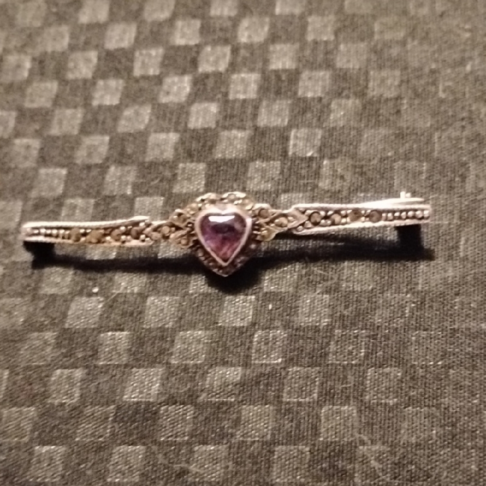 Vintage .925 Sterling Silver Brick With An Amethyst Heart